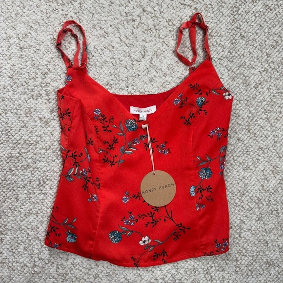 Honey Punch Women's Orange Floral Cropped Tank Size S NWT - Picture 7 of 11
